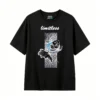 黑t正 Stylized Black and White Koi Goldfish with Light Blue Accents - Modern Graphic Art T-Shirt