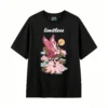 黑t正 Pink Bird Lotus Flower Fantasy Moon Art T-Shirt