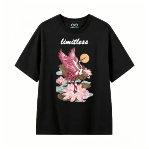 Pink Bird Lotus Flower Fantasy Moon Art T-Shirt