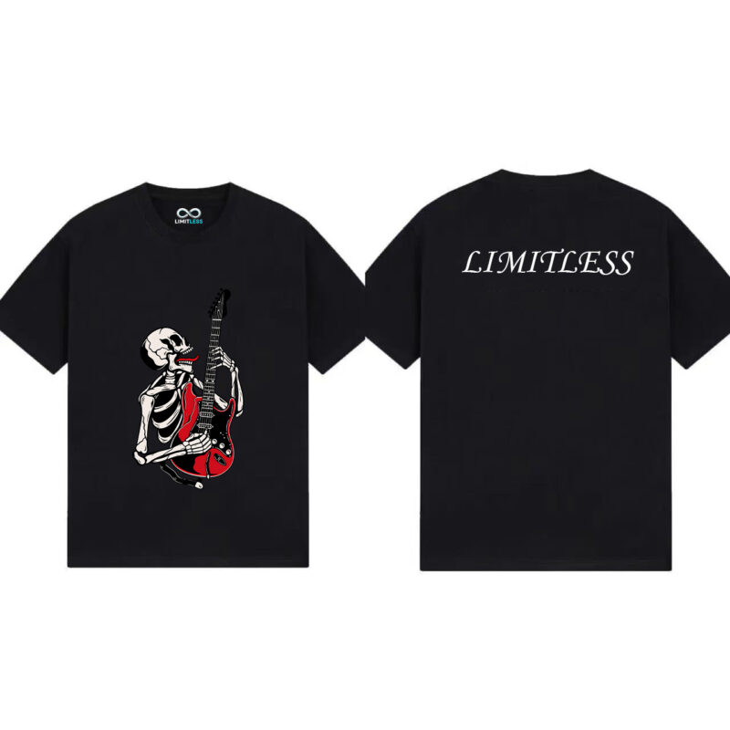 Men's Women's T-shirt Skeleton Playing Guitar Rock Punk Vintage Style Casual White Black