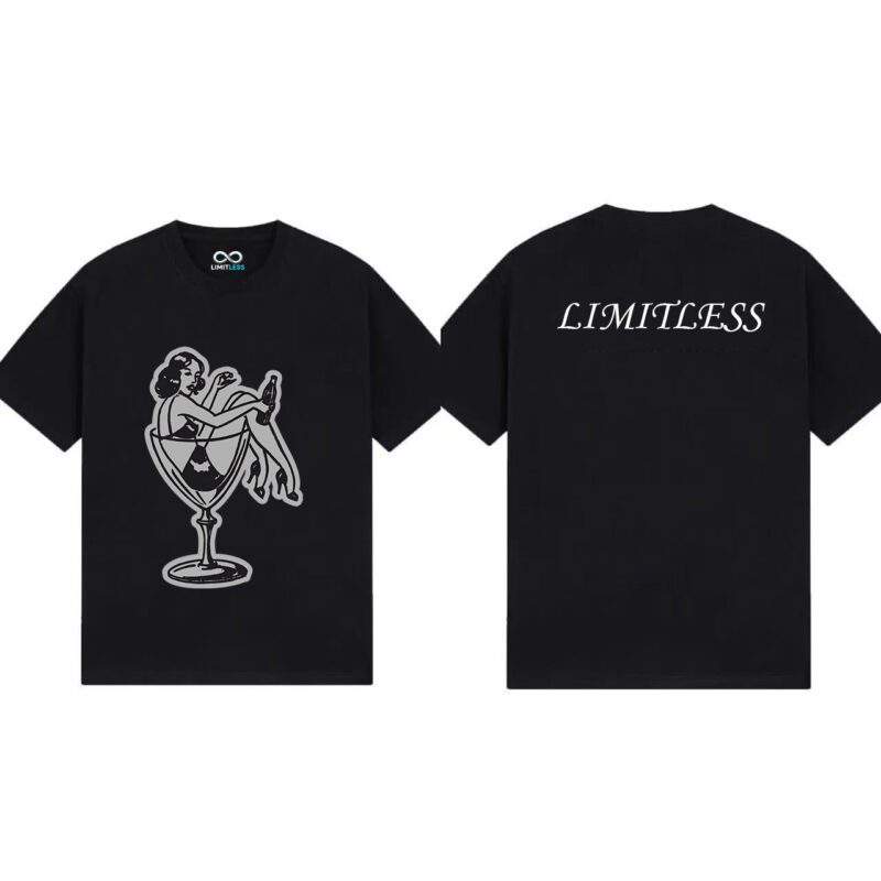 Unisex T-shirts with cocktail glass prints, retro casual style in black and white colorway