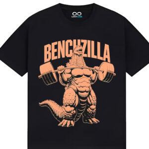 黑t正面展示 Unisex Benchzilla Godzilla Gym Weightlifting Cotton T-Shirt