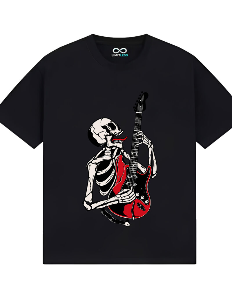 Men's Women's T-shirt Skeleton Playing Guitar Rock Punk Vintage Style Casual White Black