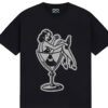 Unisex T-shirts with cocktail glass prints, retro casual style in black and white colorway