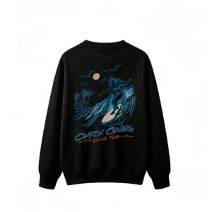 Coastin' Cowgirl Surfer Girl Retro Vintage Moon Palm Trees Wavy Text Crew Neck Sweatshirt