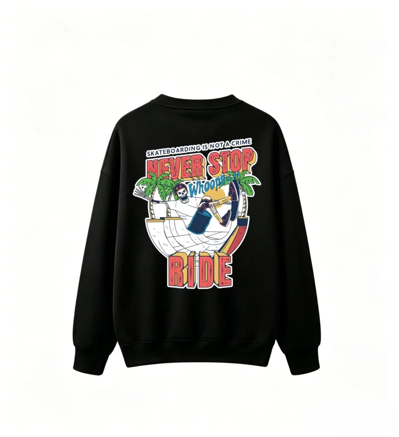 黑卫 Never Stop Skateboarding Crew Neck Sweatshirt
