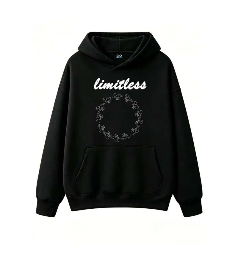 Solid Black Noise Ring Aesthetic Hoodie