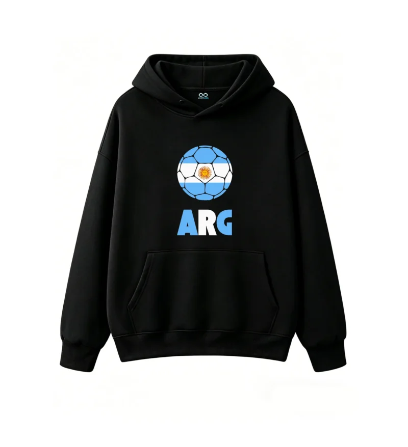 Men's Women's Streetwear Sweatshirt with ARG Lettering, Light Blue and White Striped Design, Soft Cotton Blend, Cozy Pullover for Football Fans, World Cup Gift