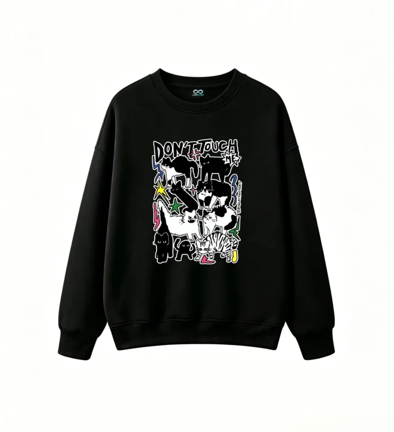 黑卫正 Don't Touch - Colorful Childlike Doodle Art Black Background Hoodie