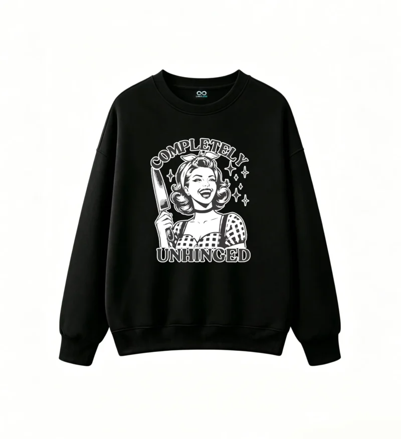 Hei Wei Zheng Sudadera con capucha de estilo urbano oversize con estampado gráfico de humor negro inspirado en las amas de casa retro de los años 50, totalmente alocada, con ilustración en blanco y negro para mujeres y hombres