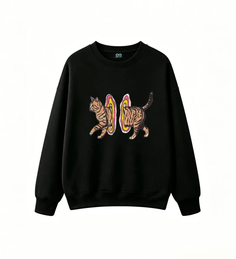 Retro Pop Art Tabby Cats Halftone Print Unisex Oversized No-Hoodie Sweatshirt