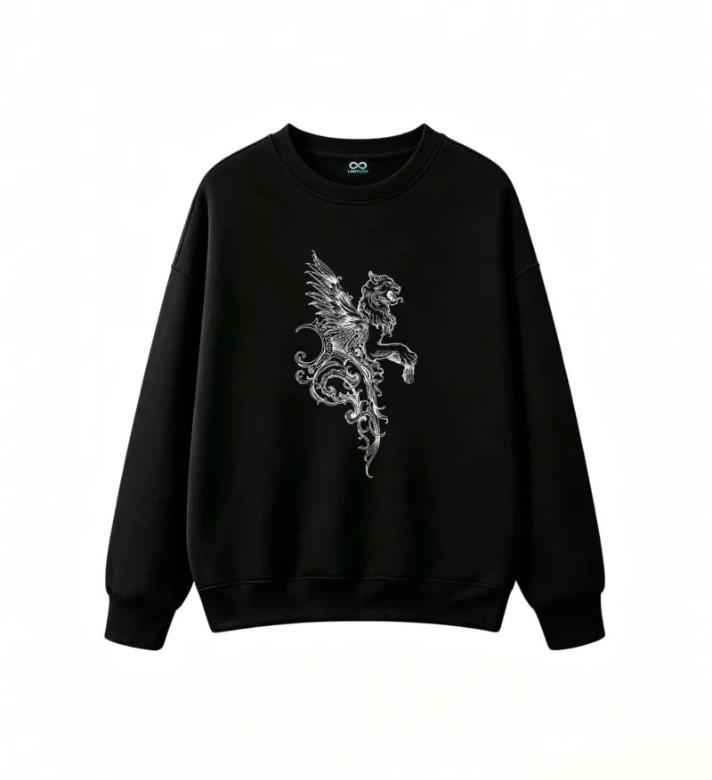 Dark Ornate Mythical Griffin Winged Lion Emblem Unisex Hoodie