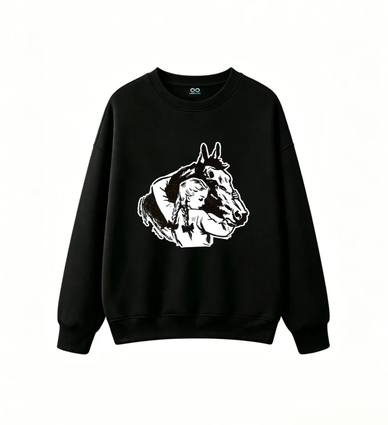 Gothic Rugged Horse Head & Neck Art - Dark Skeletal Mane Design - Unisex Oversized Crewneck Sweatshirt