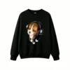 Pixelated Low-Resolution Beagle Puppy with Closed Eyes Wearing Silver and Black Over-Ear Headphones on Solid Black Background