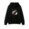 Vintage Folk Art Dreamy Celestial Cow on Moon Sleeping Face Stars Black White Cream Purple Graphic Hoodie