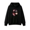 黑卫正 Cartoon Red Apple Core Fork Peeling Cross-Section Black Background Illustration - Unique Graphic Print Hoodie for Men Women