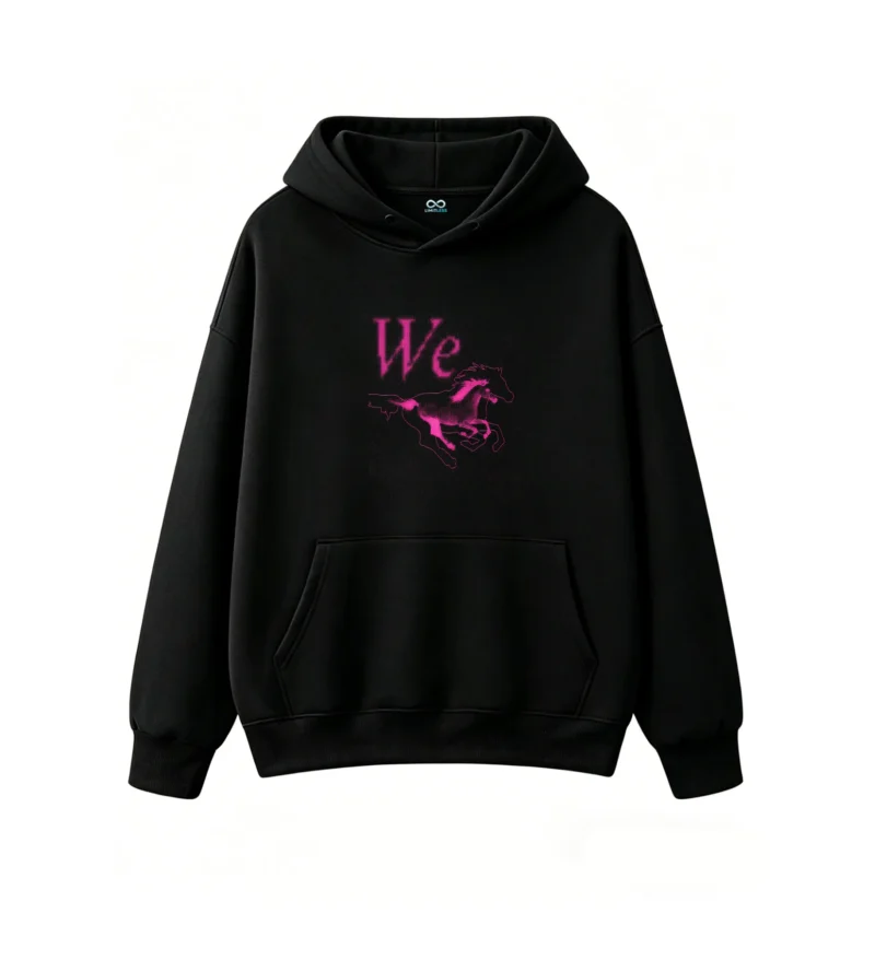 黑卫正 Neon Pink Retro Pixel Horse Graphic Hoodie