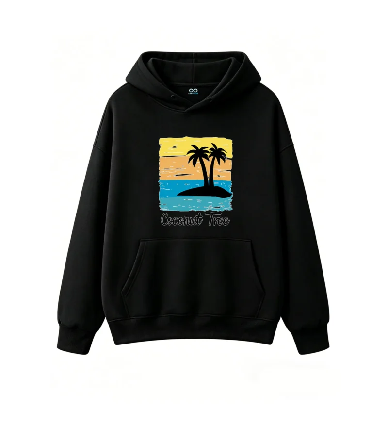 黑卫正 Coconut Tree Retro Vintage Tropical Island Sunset Palm Trees Distressed Graphic Hoodie