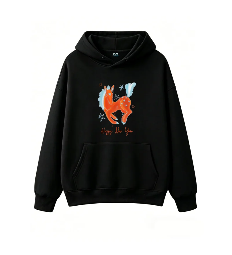 Happy New Year Whimsical Orange Winged Horse Digital Art Hoodie