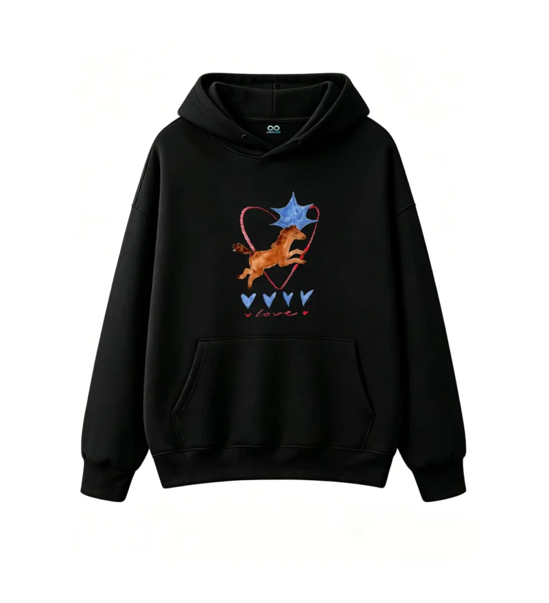 黑卫正 Whimsical Horse Love Star Heart Illustration Hoodie
