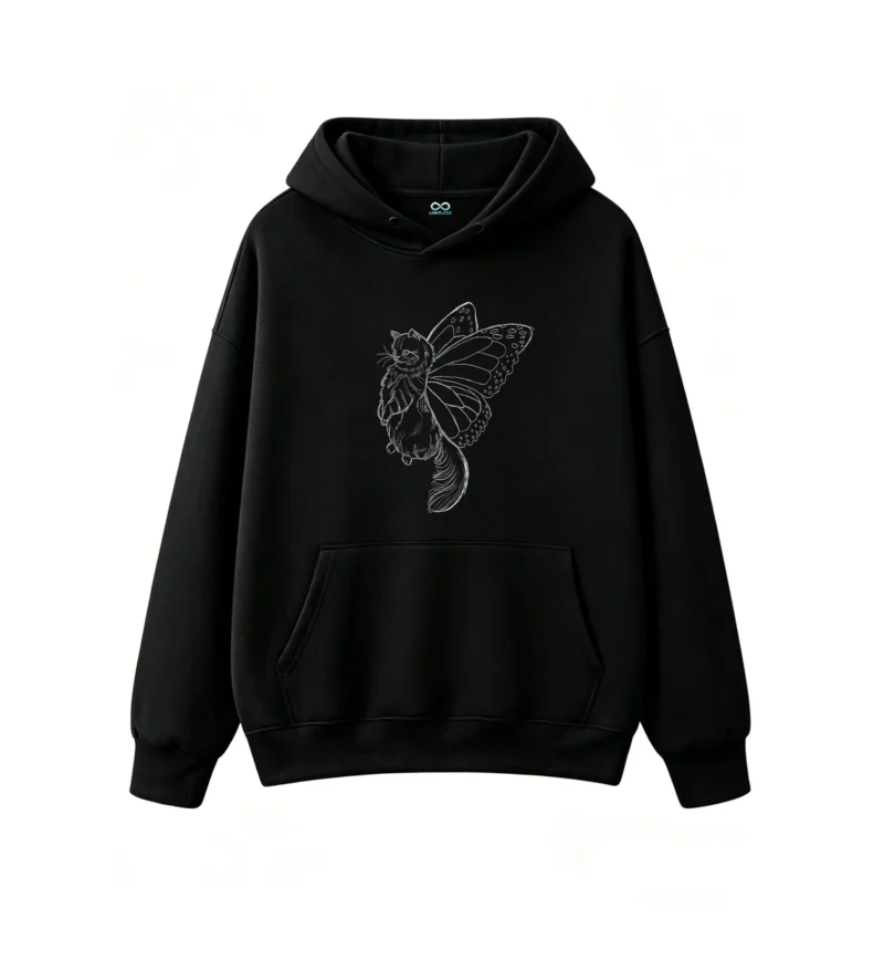 黑卫正 Stylized Monochromatic Butterfly Sketch Wireframe Aesthetic Hoodie