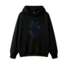 黑卫正 Stylized Blue Rabbit with Stars Outline Hoodie Minimalist Graphic Print Pullover