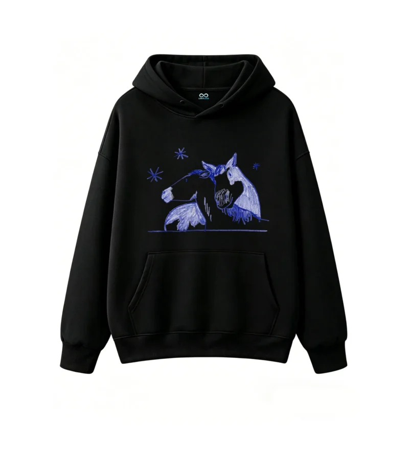 黑卫正 Whimsical Blue Starry Night Unicorn Horse Fantasy Art Hoodie