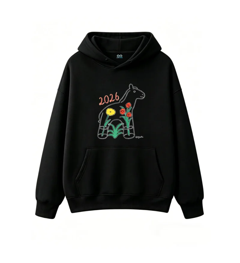 2026 Year of the Horse with Potted Plants Hand-Drawn Art Hoodie