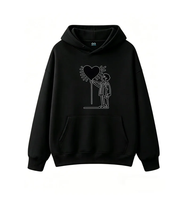 黑卫正 Stylized Black and White Line Art Hoodie