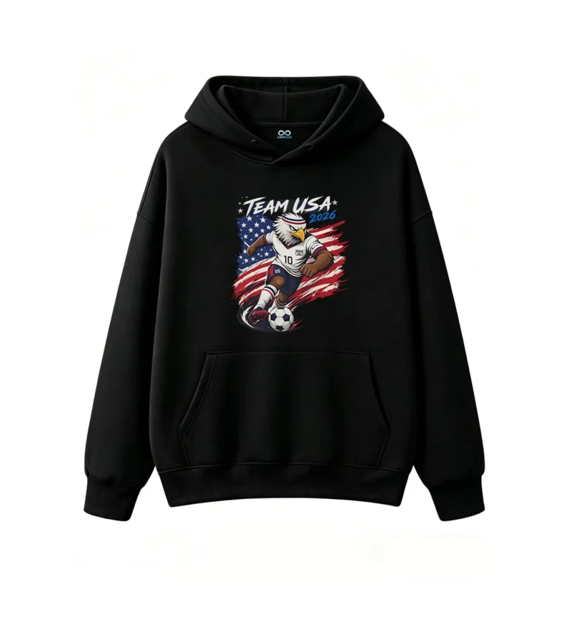 黑卫正 Team USA 2026 World Cup Bald Eagle Soccer Player Cartoon Hoodie