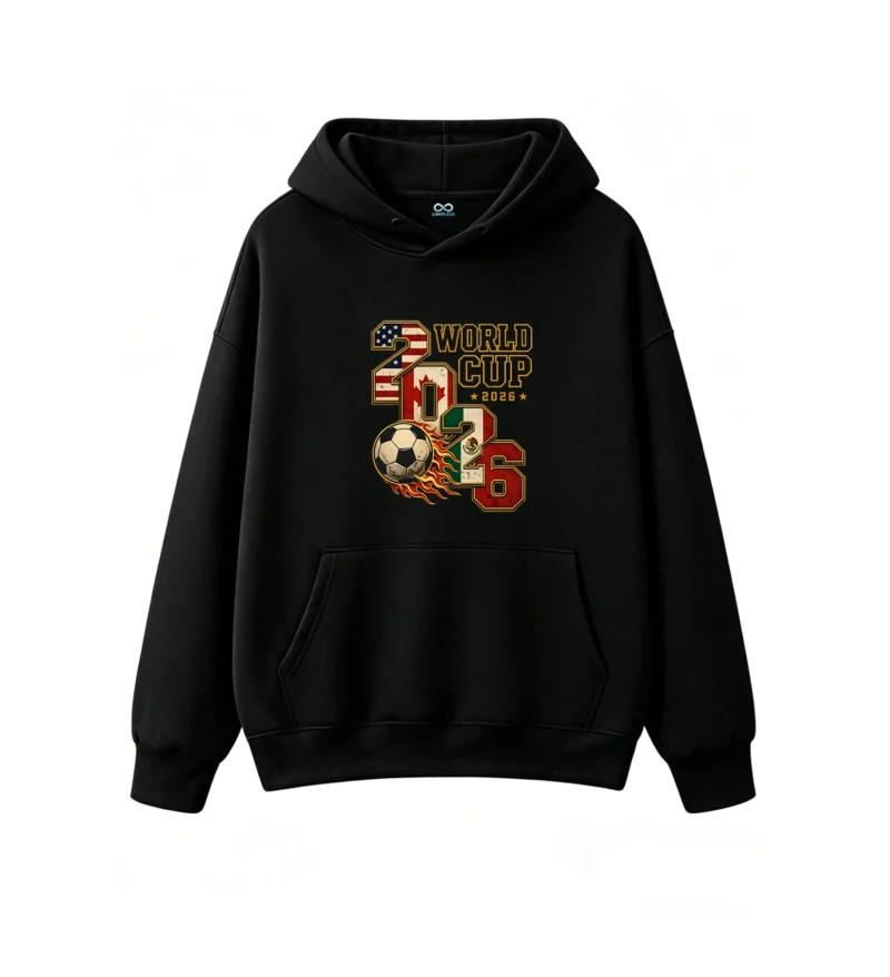 2026 FIFA World Cup USA Mexico Canada Flag Vintage Distressed Gold Outline Hoodie