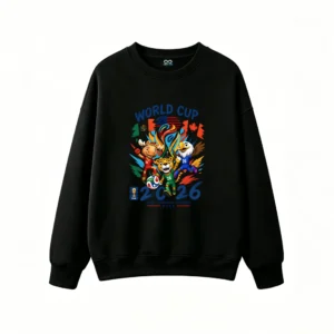2026 FIFA World Cup USA Canada Mexico Mascots Moose Jaguar Eagle Vibrant Colorful Crew Neck Sweatshirt