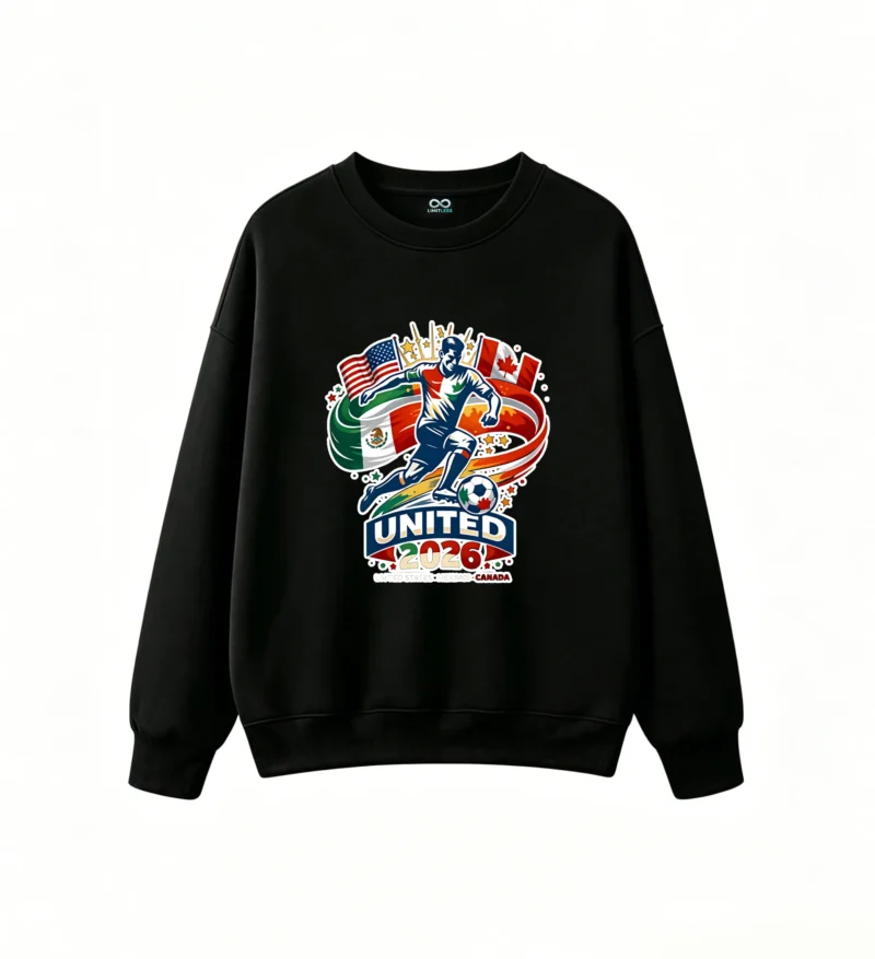 2026 FIFA World Cup USA Mexico Canada United Soccer Player Flag Silhouette Crew Neck Sweatshirt