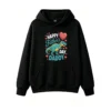 黑卫正 Happy Father's Day T-Rex Dinosaur Graphic Hoodie - Cozy Pullover Sweatshirt with Colorful Heart Design