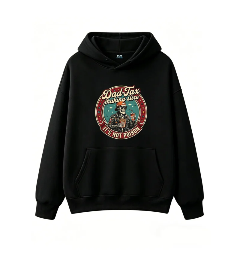 黑卫正 Dad Tax Skeleton Biker Retro Americana Funny Fast Food Graphic Print Hoodie