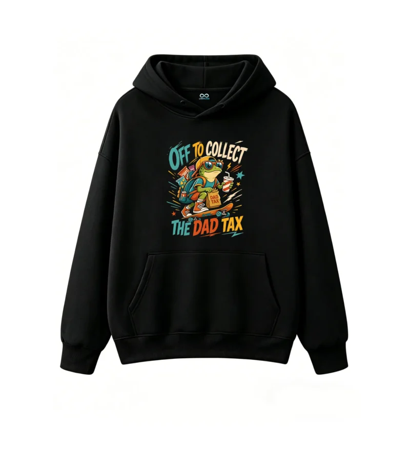 黑卫正 Funny Frog Skateboarding "Off To Collect The Dad Tax" Graphic Hoodie