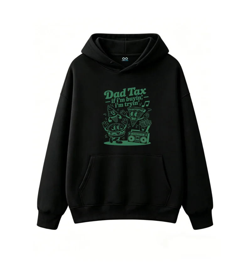 黑卫正 Dad Tax Fast Food Dancing Boombox Graphic Hoodie - Retro 80s 90s Nostalgia Streetwear