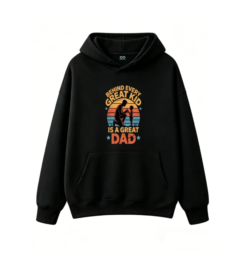 黑卫正 Behind Every Great Kid Is A Great Dad Vintage Retro 70s Style Men's Hoodie
