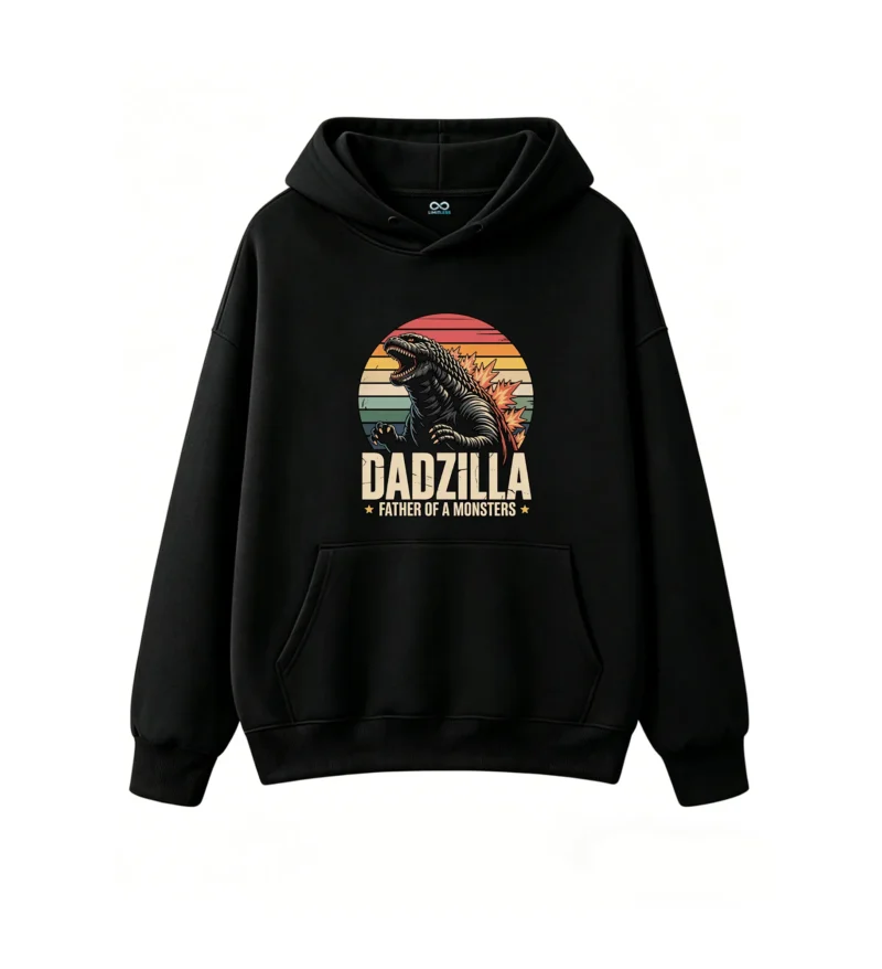 黑卫正 Dadzilla Father of Monsters Retro Vintage Monster Roaring Sunset Graphic Hoodie