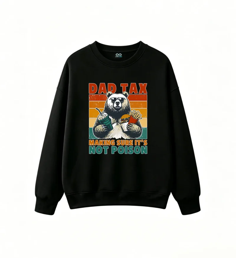 Dad Tax Making Sure It's Not Poison Retro Sunset Gradient Bear Sunglasses Burger Fries Drink Funny Pop Culture Humor Vintage Distressed Texture Unisex Oversized Hoodie