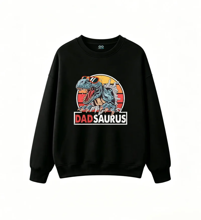 黑卫正 DadSaurus Retro T-Rex Dinosaur with Sunglasses Funny Novelty Graphic Sweatshirt