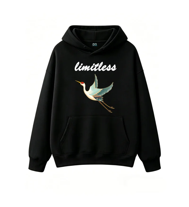 黑卫正 Stylized Flying Crane Art Hoodie