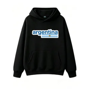 Casual Pullover Sweatshirt with Bold Blue and White Stripes, Soft Cotton Blend, Sticker Design, Perfect Gift for Soccer Fans, Independence Day Celebration, Travel Souvenir