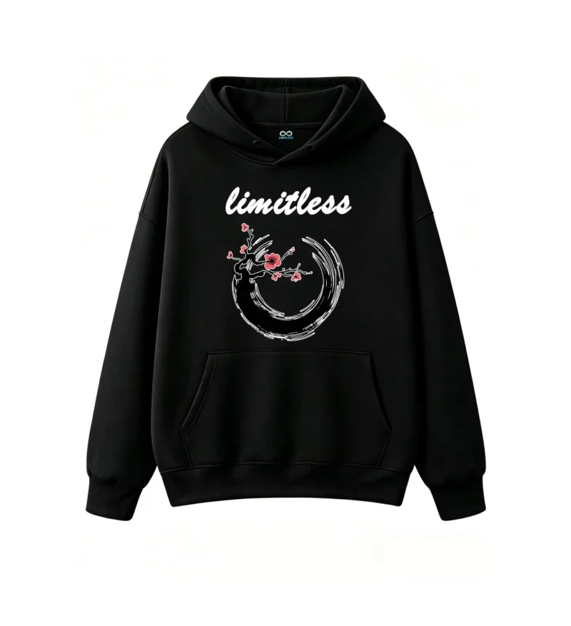 Artistic Black Cherry Blossom Swirl Pattern Hoodie