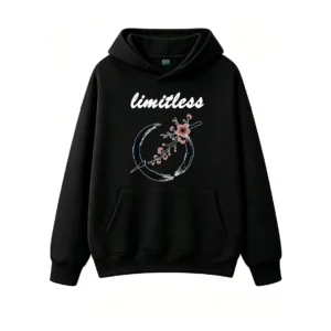 黑卫正 Minimalist Artistic Sakura Branch and Blue Brushstroke Circle Hoodie