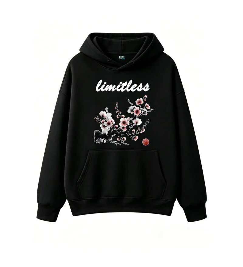 黑卫正 Artistic Sakura Cherry Blossom Ink Wash Painting Hoodie