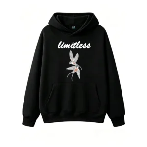 黑卫正 Elegant Black Birds with Red Floral Filigree Hoodie