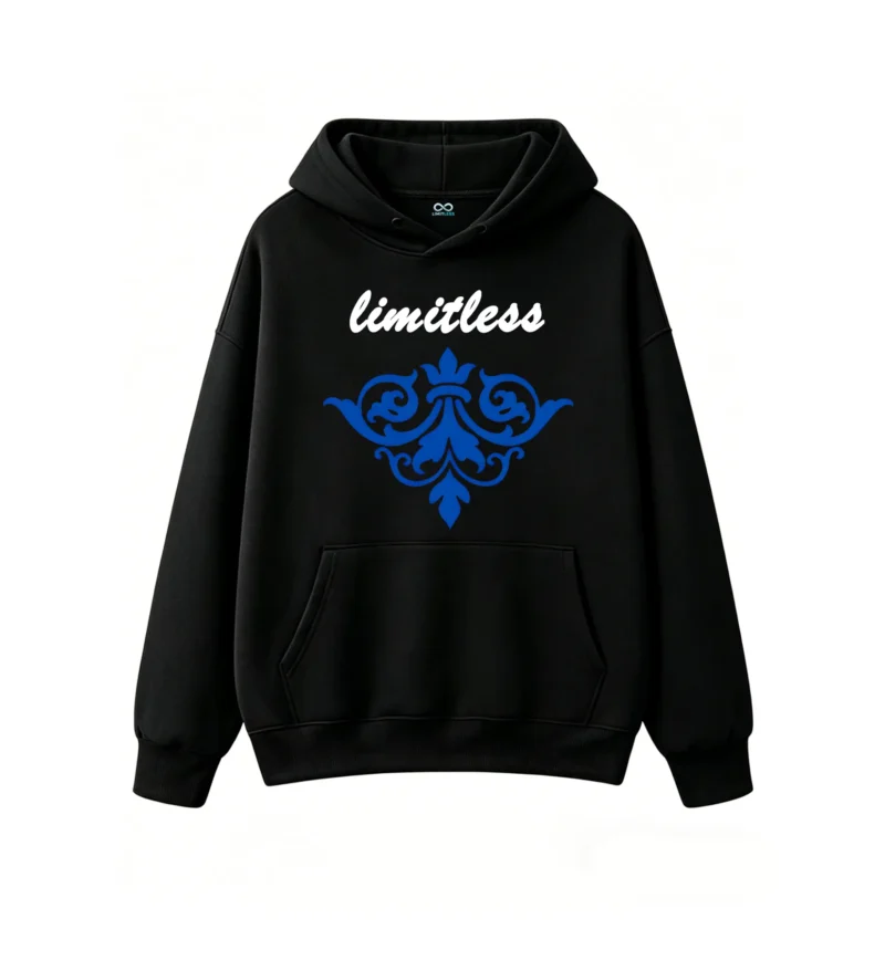 黑卫正 Elegant Blue Baroque Damask Crown Motif Hoodie