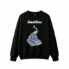 黑卫正 Stylized Blue and White Monochromatic Peacock with Flowing Tail Train and Jewel-Like Metallic Texture - Unisex Oversized Crew Neck Sweatshirt