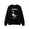 黑卫正 Stylized Monochromatic Bird Silhouette Goose Swan Brushstroke Texture Glossy Wet Effect Minimalist Dynamic Art Print Long Neck Curved Beak Streamlined Body Defined Wing Feathers Mid-Stride Motion Ripples Reflections Water Surface - Unisex Casual Hoodie Sweatshirt